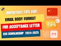 Email Body for Acceptance Letter | How to Write Email | Email Template | CSC Scholarship 2024-2025