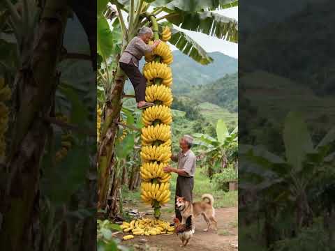 Climbing Banana Tree #farm #fruit #farming #fruits #farmlife #village #villagelife #banana #farm