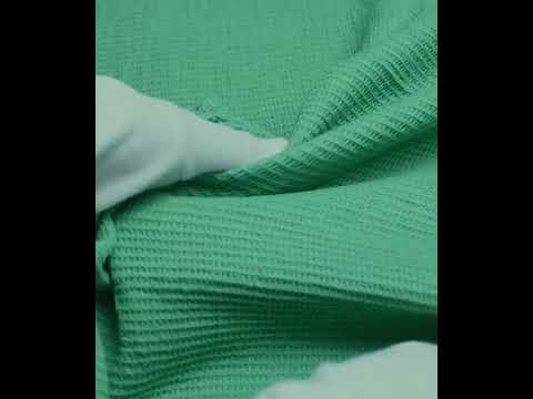 Sea Green Honeycomb Weave Pure Cotton 122 GSM Handwoven Waffle Fabric — video