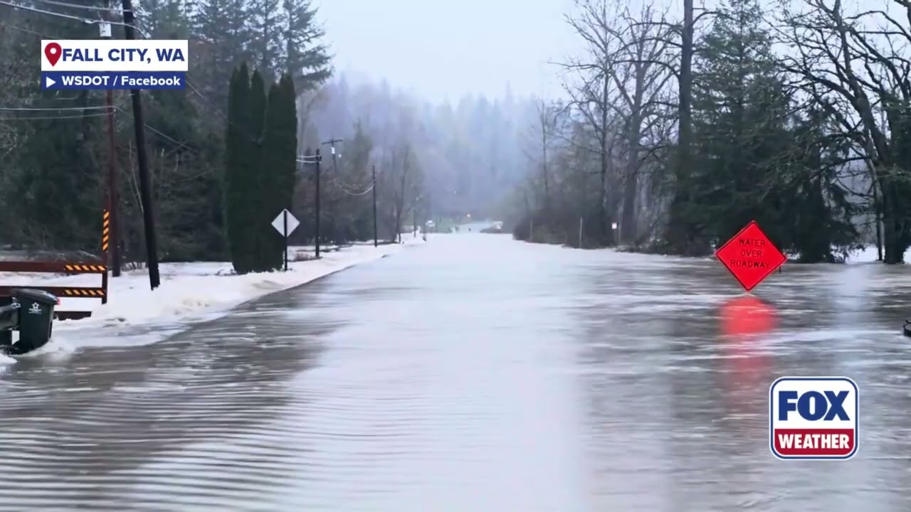 ROAD CLOSED ⚠️ : River Flooding Swallows A Road Near Fall City, Washington.