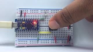 Arduino (Leonardo Pro Micro) push button tutorial on breadboard with LED Output