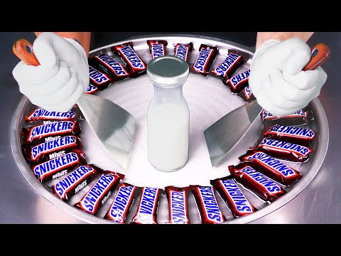 Massive Snickers - Ice Cream Rolls | satisfying Food Transformation with Chocolate Bars - ASMR / 4k