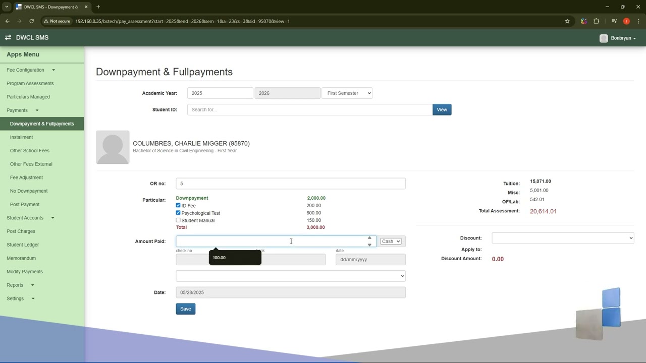 Enrolment - Downpayment