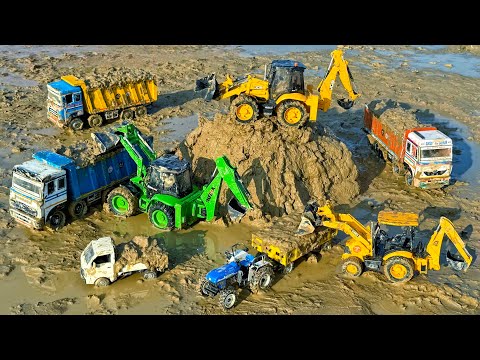 JCB 5CX Loading Mud BharatBenz Truck Swaraj Tractor Tipper Pickup? Jcb Ki Khudai | Tractor cartoon