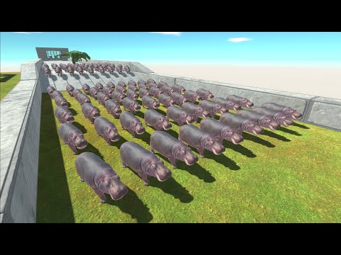 How many hippos will survive? 100 Hippos escape from hungry T-Rex - Animal Revolt Battle Simulator