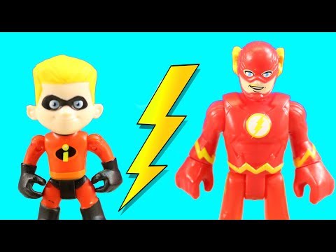 Incredibles 2 Dash & Imaginext Flash Speedsters Race To The Rescue + Mr. Incredible Lifts Building