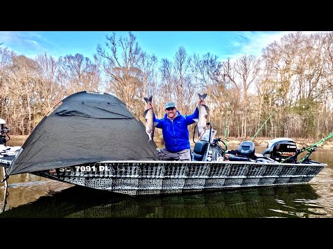 2 Days Tent Camping ON my Boat Chasing River Catfish!