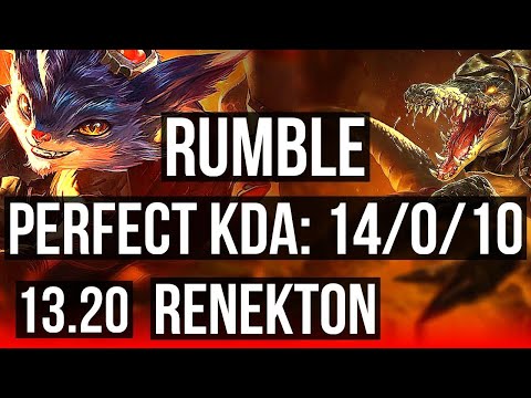 RUMBLE vs RENEKTON (TOP) | 14/0/10, Legendary, 66% winrate | KR Master | 13.20