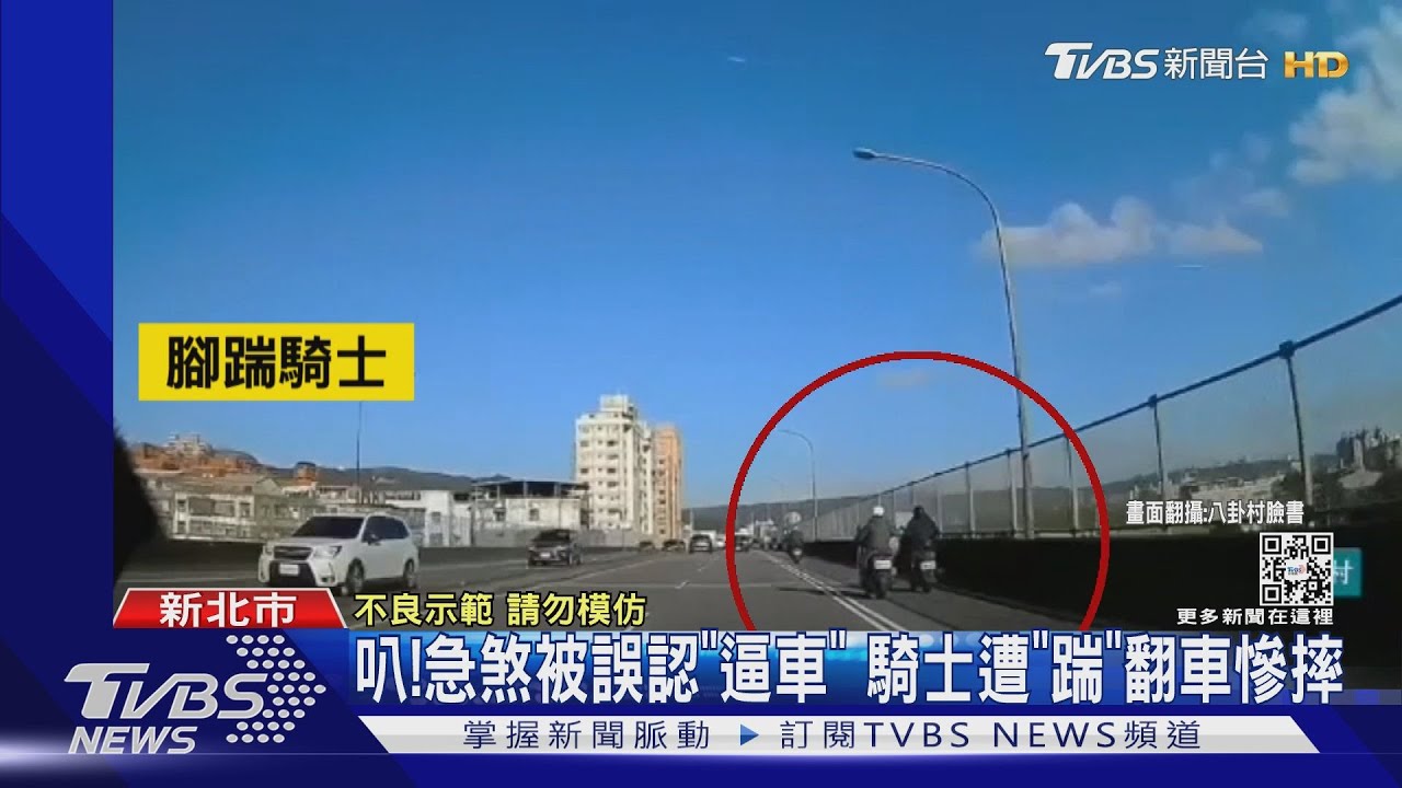 浮洲橋上無影腳!騎士遭「踹」慘摔翻車 男涉傷害、毀損罪
