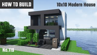 マイクラ建築：おしゃれな白黒モダンハウスの作り方。10x10ブロックで簡単に。No.119【Minecraft】