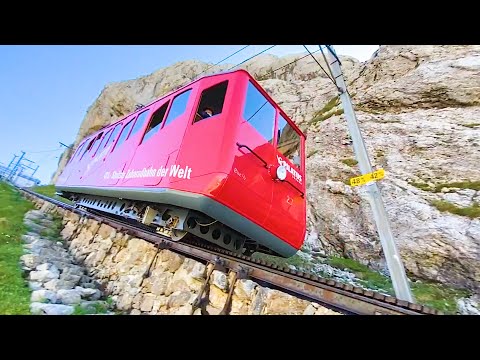 🇨🇭Riding the World's Steepest Cogwheel Railway in Switzerland's Alps | Pilatus Bahn
