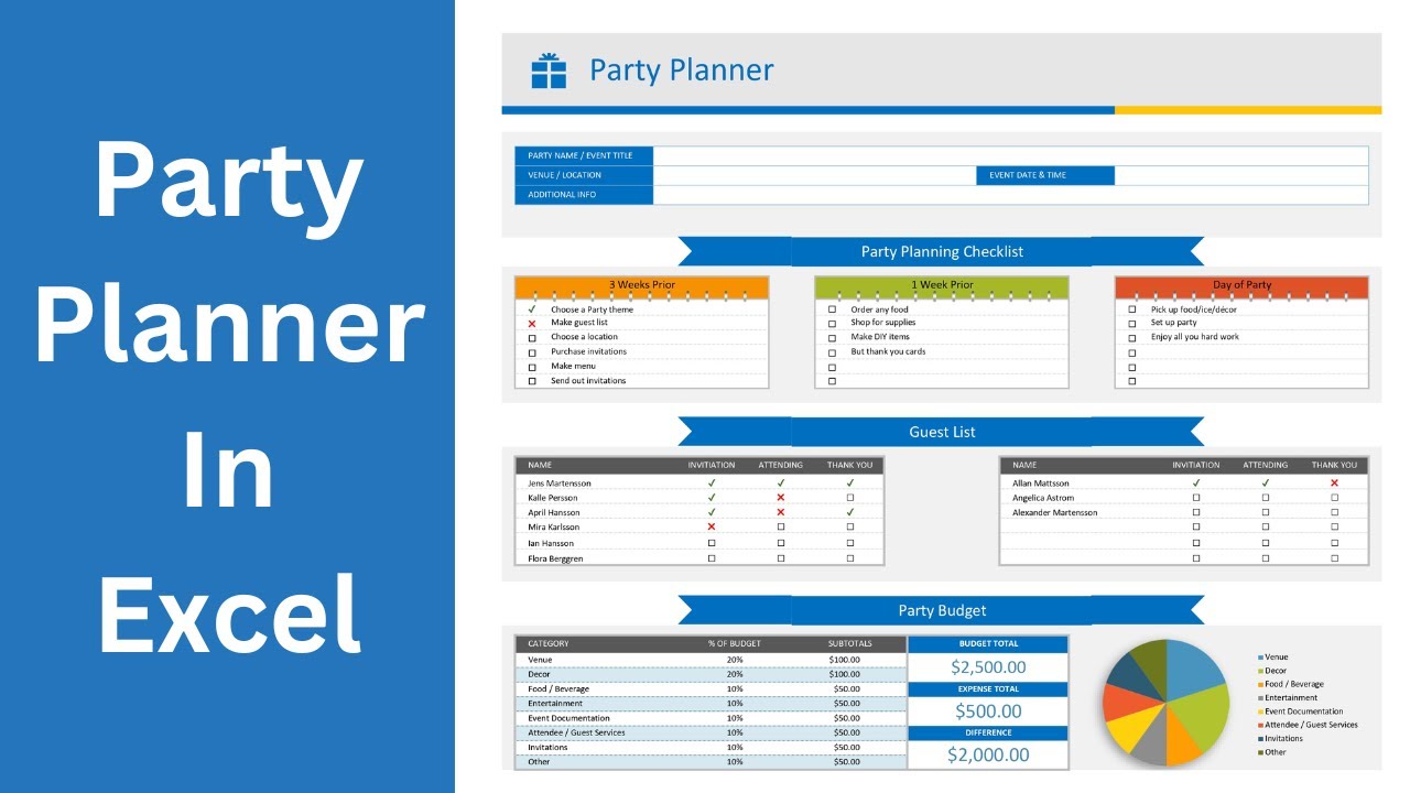 Party planner in excel | Printable Party Planner | Event Planner | Birthday Planner #party