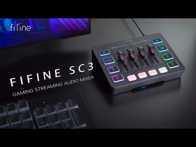 Fifine AmpliGame SC3 Mesa de Mistura Áudio Gaming XLR/Auriculares RGB USB-C Preta video