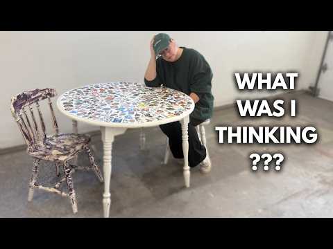 Vor dem Müll gerettet | Mit Aufklebern beklebter Ahorntisch findet ein neues Zuhause für die Feie...