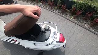 How to Open Seat in Vespa Primavera ( 2017 - now ) | Enter Helmet Compartment