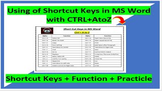 Shortcut Keys In MS Word a to z | CTRL Shortcut Keys in Ms word Complete Functions + Practice