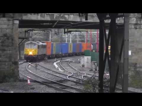 Class 86 action, 86610/86628 4s50, 86639/86637 4m74 liners thro. Lancaster, 3rd November 2014