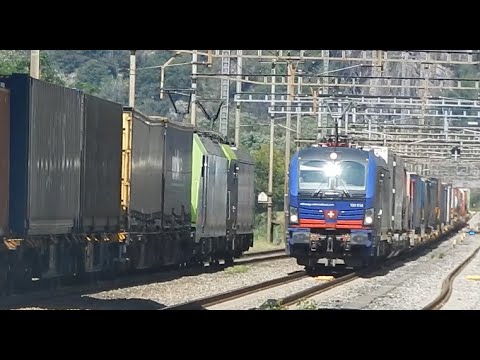 CLARO estate 2020, TRENI SUL GOTTARDO IN UN TORRIDO POMERIGGIO ESTIVO (2/5) INCROCIO in RETTILINEO