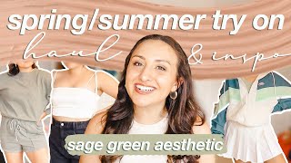 SPRING + SUMMER TRY ON HAUL 2021| sage green aesthetic "capsule" wardrobe (zara/aerie/nike/shein/hm)