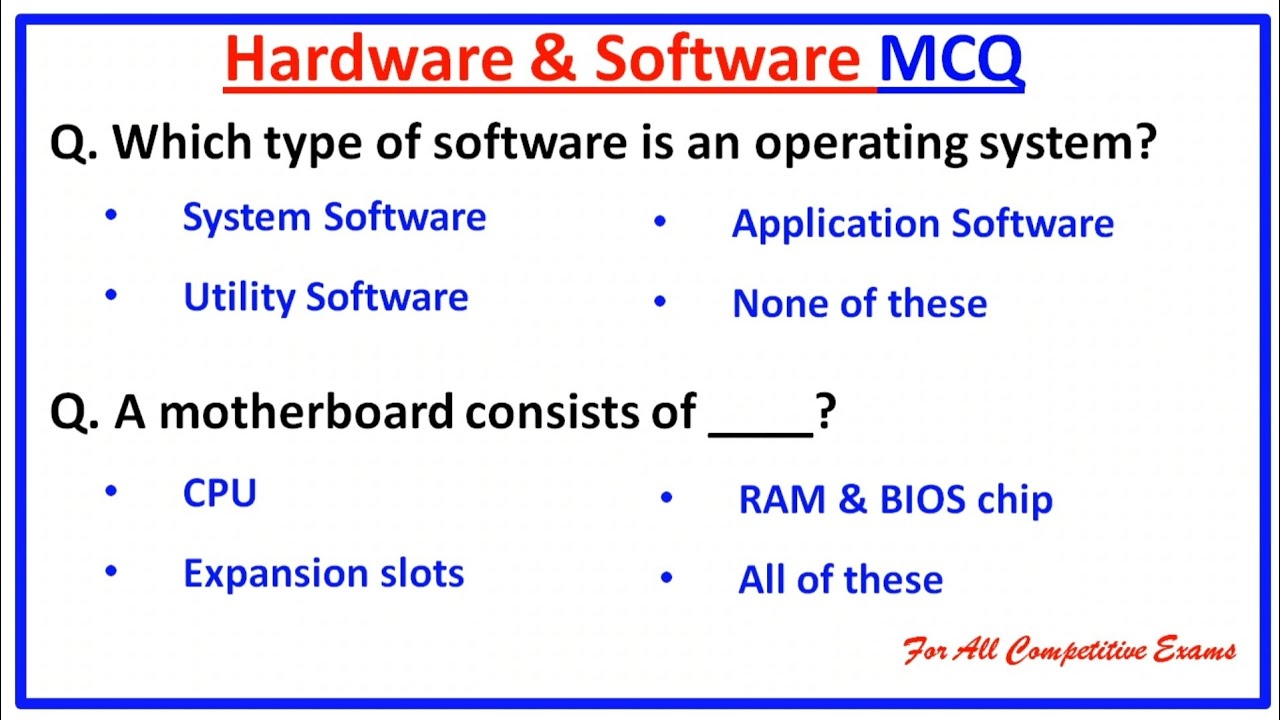 Computer Hardware and Software MCQ's - Computer Mcq for all Competitive Exams