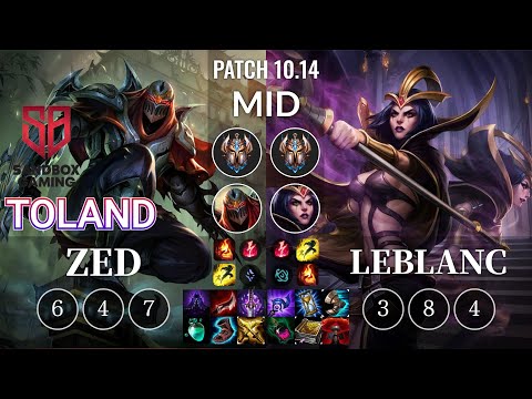 SB TolanD Zed vs LeBlanc Mid - KR Patch 10.14