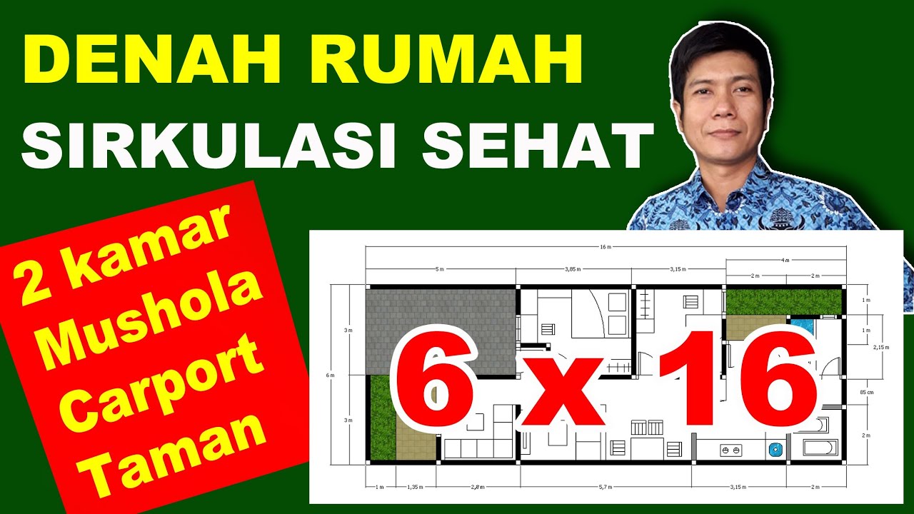 House Plan 6x16 bedrooms 3 spacious rooms healthy circulation