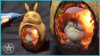 How to Carving a Wood Epoxy Resin Totoro with Hidden World Inside | DIY Sculpture Art Project