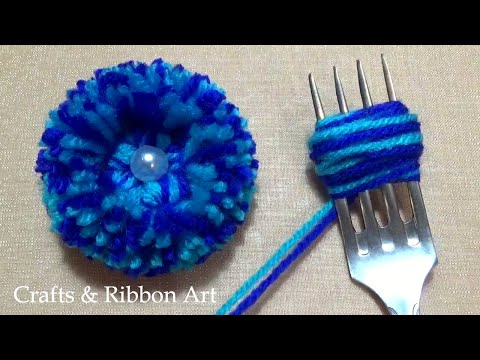 Amazing Woolen Craft Ideas with Fork - Easy Woolen Flower Making - Hand Embroidery Flower Design
