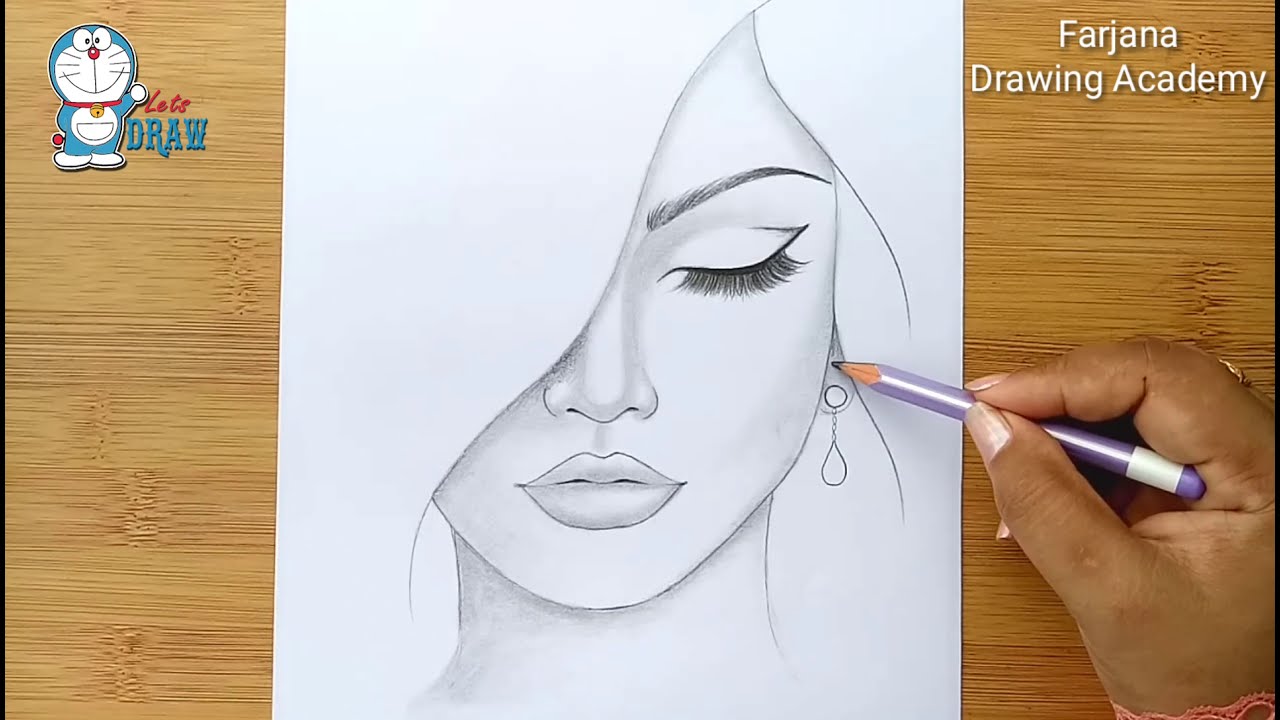 pencil drawing of a woman step by step by farjana drawing academy