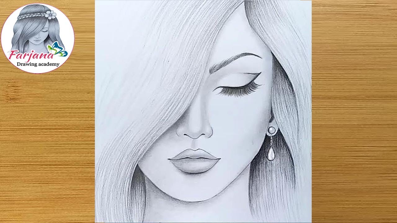 pencil drawing of a woman step by step by farjana drawing academy