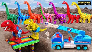 Dinosaurs, Car toys, Excavator, truck, Construction Vehicles build the concrete bridge - for kids