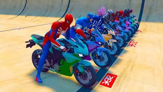 GTA V🦺 SPIDERMAN vs SUPERHERO The Amazing Digital Circus | Wild Stunt Racing Motorbikes 🏍