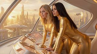 Ontspannende SciFi Ambient Gouden Utopische Stad Stap in een droomachtige visie op de toekomst Deze video presenteert een kalme reis door een stralende gouden wereld