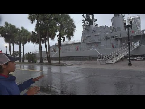 Wind whipping in Downtown Jacksonville as Tropical Storm Nicole continues