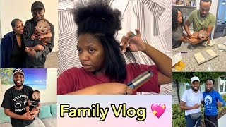 Straightening my hair after a year , Baby R meets Family for the 1st time, House Hunting and More!🫶🏽