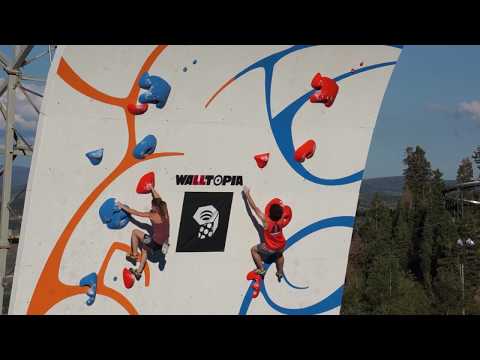 Barbara Zangerl & Joe Diaz climb during the Seeding Rounds of the 2017 Psicobloc Masters Series