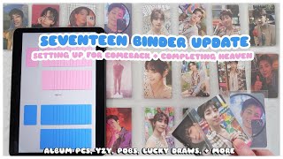 organizing + storing new kpop photocards in my seventeen binders 🌈☁️🌸 heaven pcs + comeback set up