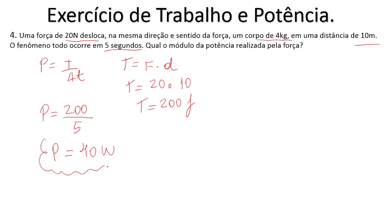 Exercício de Trabalho e Potencia