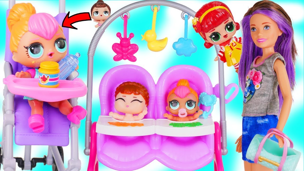 LOL Surprise Dolls + Lil Sisters Meet Skipper the Babysitter - Barbie McDonalds Drive Thru Toy Video