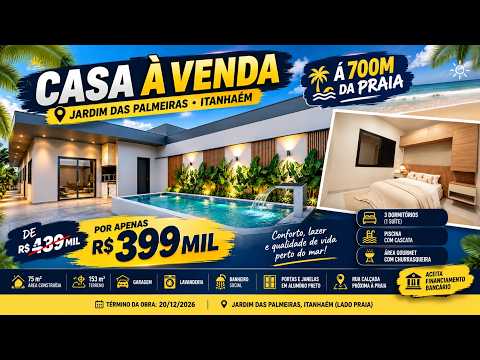 845 - CASA EM CONSTRUÇÃO Á 7OOM DA PRAIA POR APENAS $399 MIL NO JARDIM DAS PALMEIRAS EM ITANHAÉM-SP