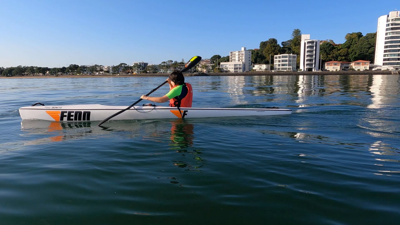 Alexandra paddling the Fenn Fennix Bonito surfski - long video