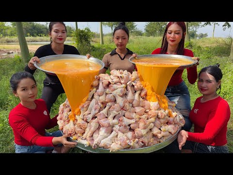 Amazing cooking deep fried chicken and homemade milk sauce recipe