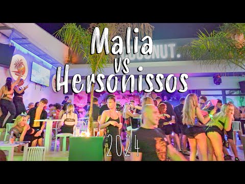 Malia vs Hersonissos, which one wild party place, walking tour 4k, Greece 2024, Kreta