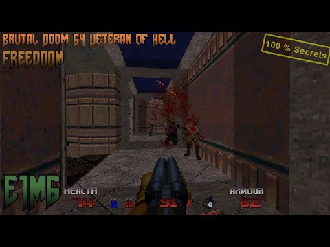 Brutal DOOM 64 Veteran of Hell | FreeDOOM gameplay - E1M6 [100% Secrets]