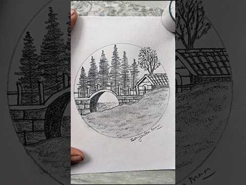 Amazing bridge nature drawing with pencil #drawing #art #shorts #bridge #nature #drawingsayantan