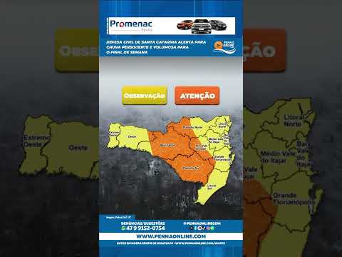 Defesa Civil de Santa Catarina alerta para chuva persistente e volumosa para o final de semana