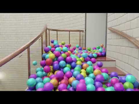 Funny Reverse-Ball Simulations-Balls on spiral stair   Blender Rigid body simulation  Blender Cycles
