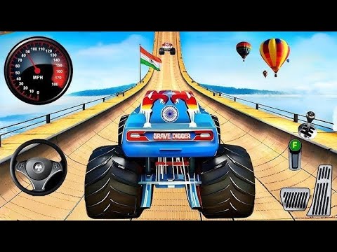 😈Monster truck mega ramp extreme racing||😱impossible truck stunt driving -gadi wala game android ga.