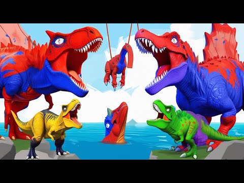Superheroes Spiderman T-Rex vs Distortus Rex vs All Dinosaurs Fighting Jurassic World Rebirth