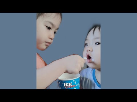 so adorable ping2 feed her baby sister ice cream 🍦yummy!      #ice cream chillin chillin ice cream